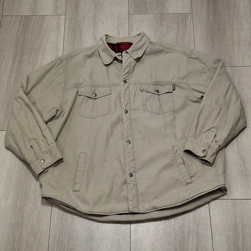 Craftsman Men’s Beige Flannel Lined Button Front Work Jacket Pockets XXL